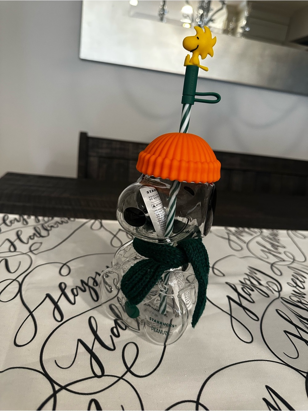 Starbucks LIMITED EDITION 2026 Peanuts Woodstock Orange Hat Glass Tumbler